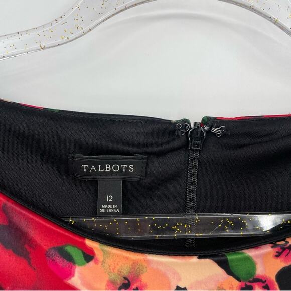 Talbots Sheath Dress Size 12 Floral Satin Watercolor Sleeveless - Picture 5 of 11